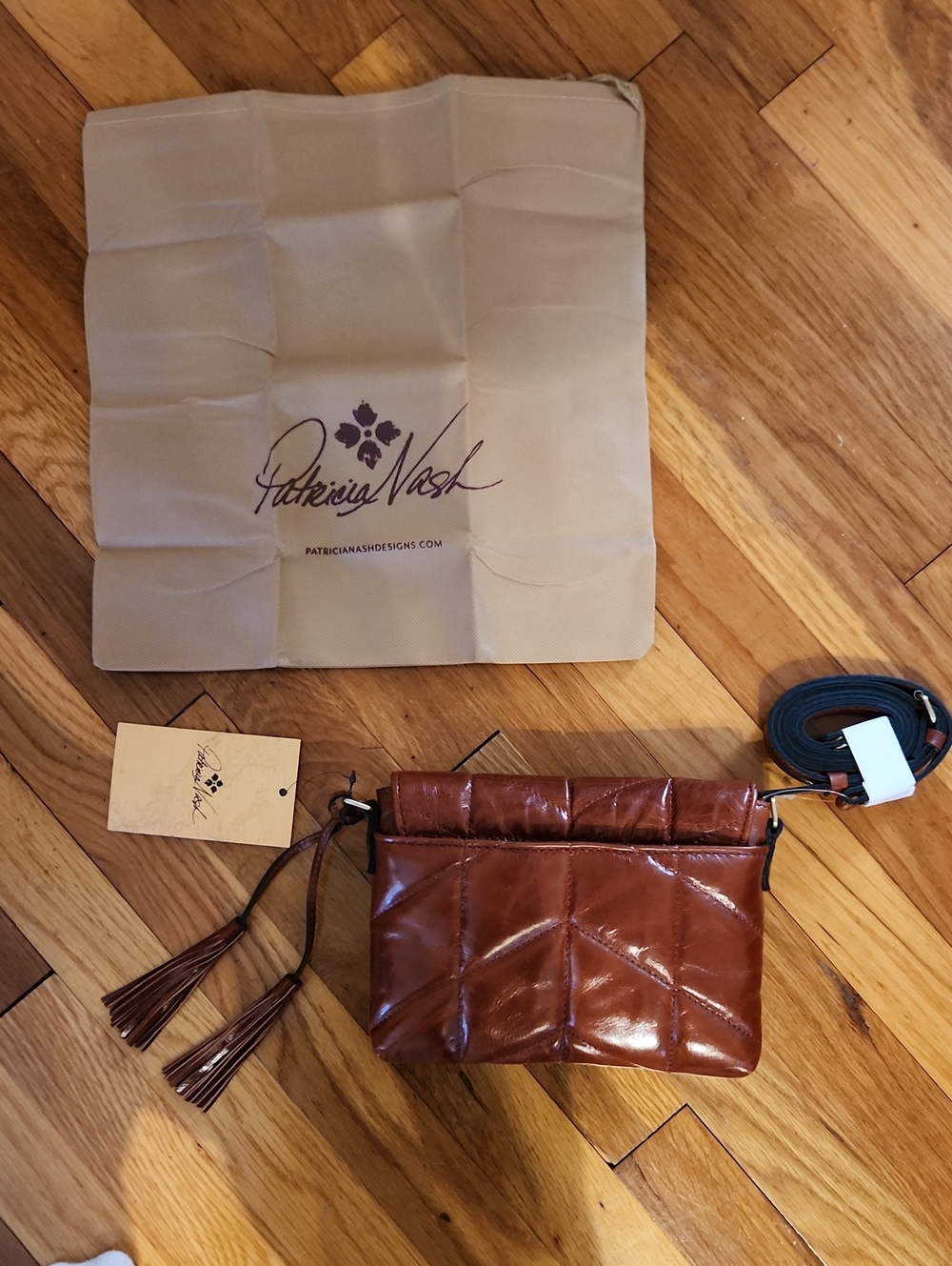 Patricia Nash Quilted Oil-Waxed Leather Crossbody Bag w Tassel NWT Gorgeous